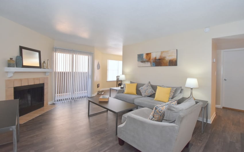 Spacious living room at Green Meadows Apartments