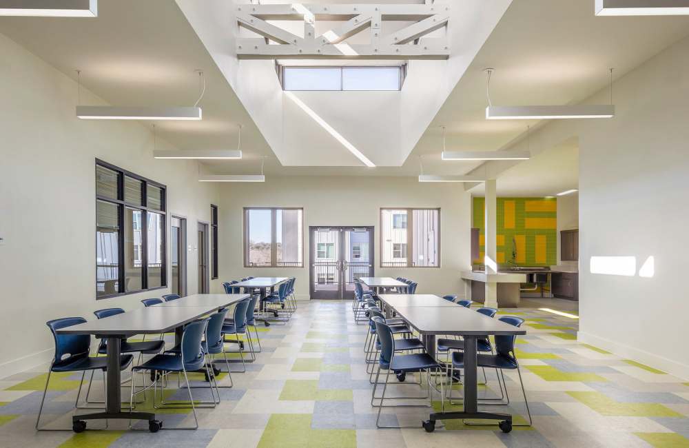 Vibrant community dining space at Laurel Creek Apartments in Austin, Texas, 