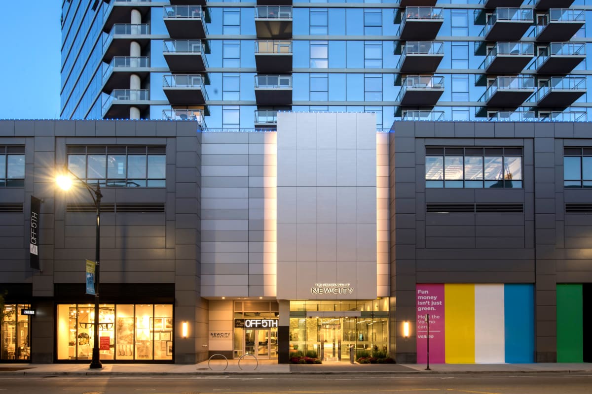 Street view of The Residences at NEWCITY in Chicago, Illinois