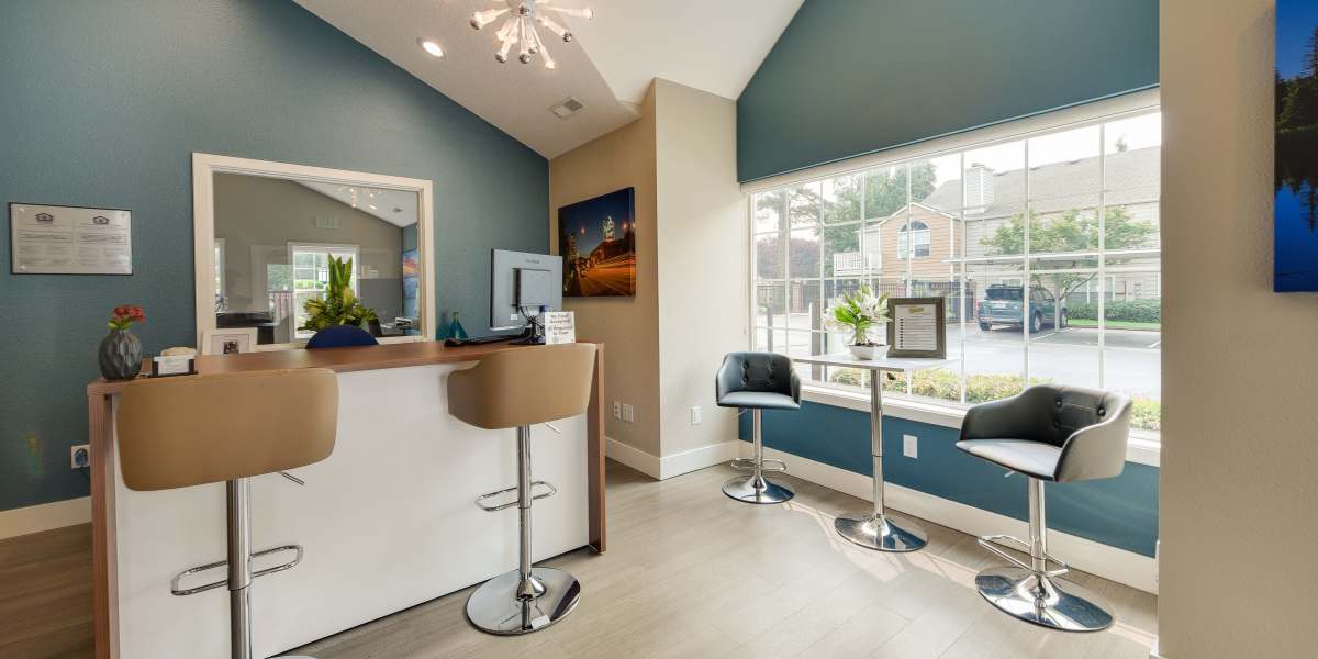 The stylish leasing office at Carriage Park Apartments in Vancouver, Washington