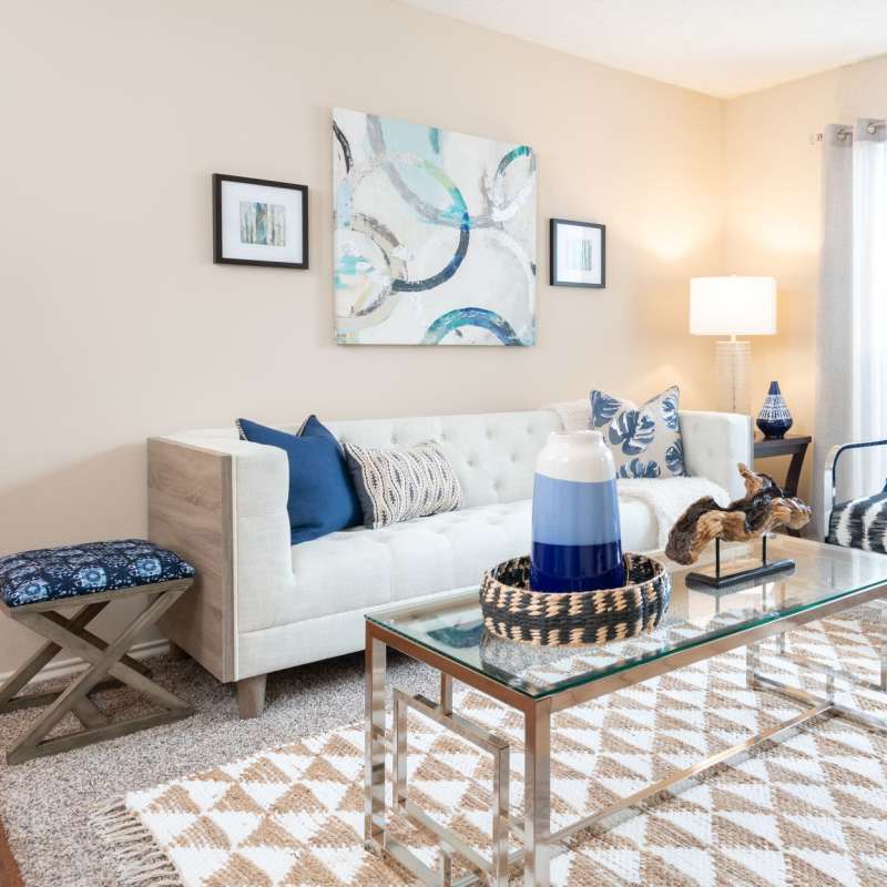 Charming living area filled with natural light at Charter Oak in Euless, Texas.