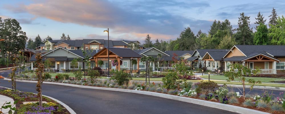 modern kitchen and dinning area in senior living apartment at The Springs at Greer Gardens in Eugene, Oregon