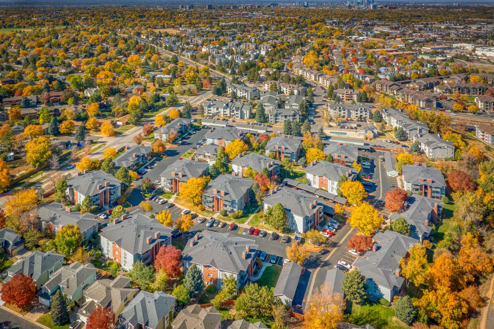 Aerial view of the community at Arapahoe Club Apartments in Denver, Colorado