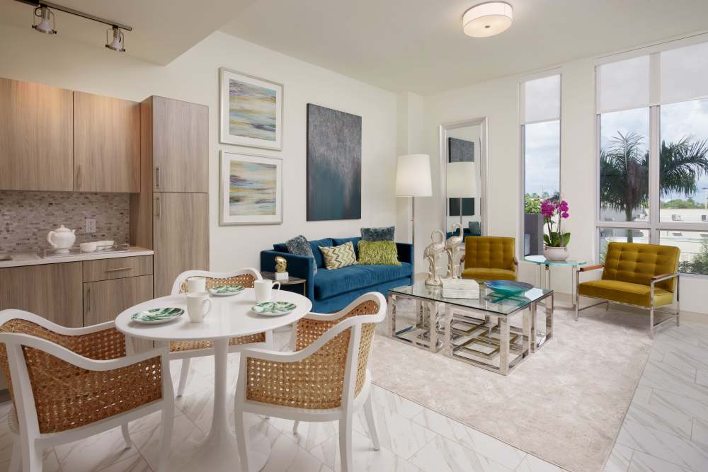 Spacious living area at The Barclay at ParkSquare in Aventura, Florida