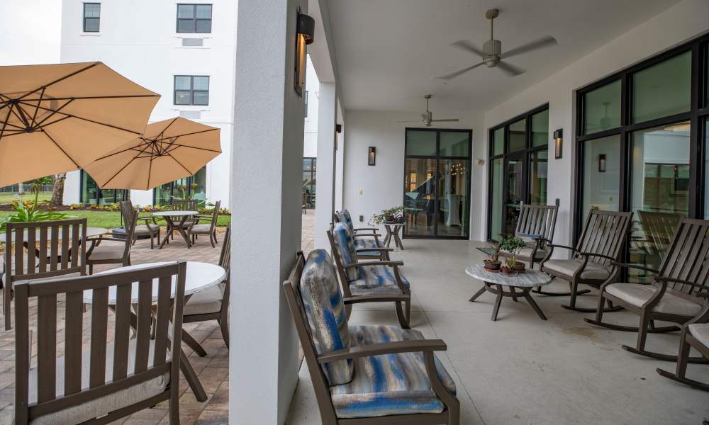 Outdoor seating area at Keystone Place at Beachwalk in Fort Myers, Florida