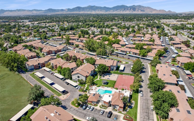 Aerial view of property at Shadowbrook Apartments in West Valley City, Utah