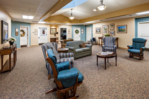 A memory care common room at Touchmark at Meadow Lake Village in Meridian, Idaho.
