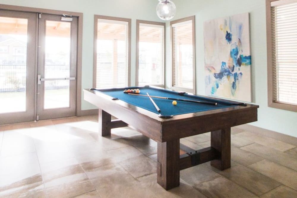 Pool table inside the clubhouse at Biltmore at the Park in Pflugerville, Texas
