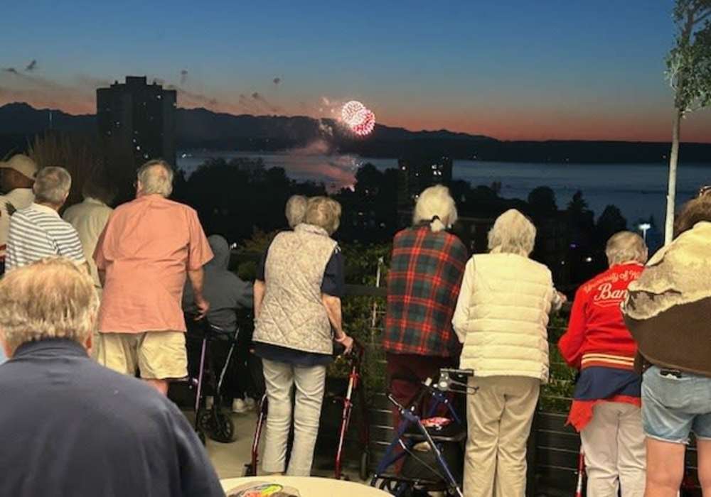 Residents vewing the sky at Merrill Gardens at Wright Park in Tacoma, Washington