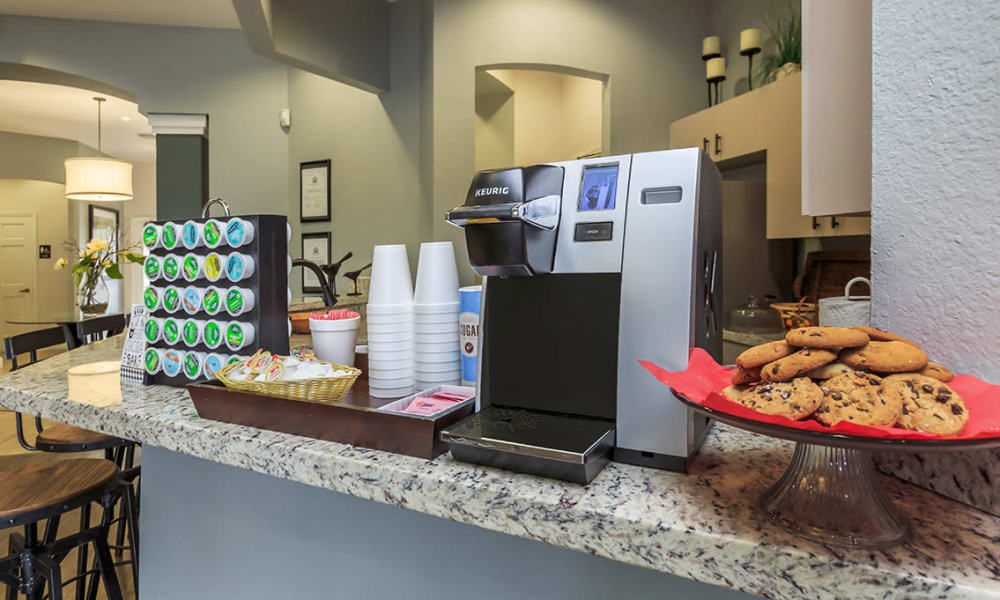 A coffee bar in the clubhouse at Vero Green in Vero Beach, Florida