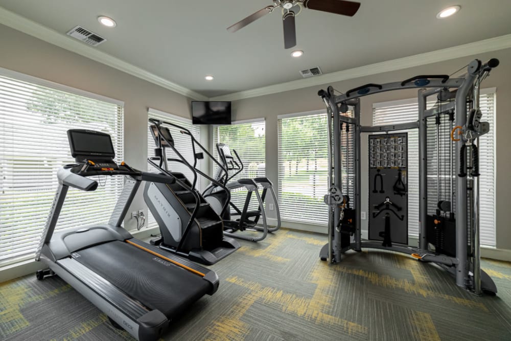 Fully equipped fitness center at Marquis at Lantana in Flower Mound, Texas