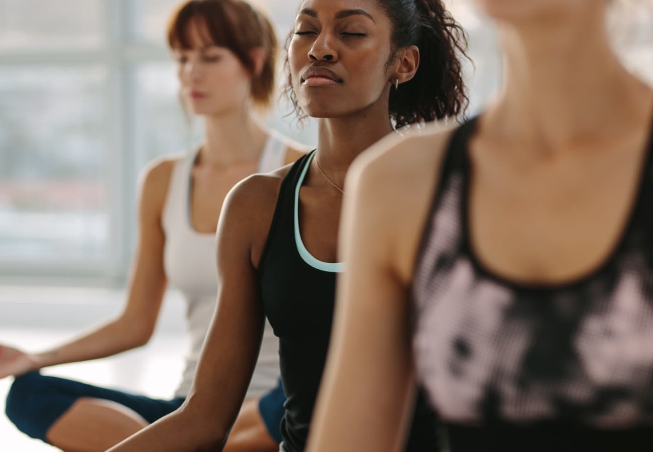 Residents taking part in some yoga at Lumen Doraville in Doraville, Georgia