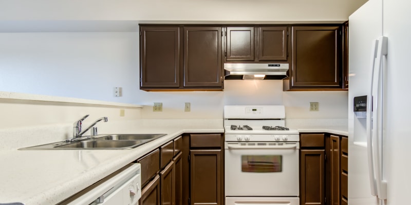 A fully-equipped kitchen at Del Mar II in Oceanside, California