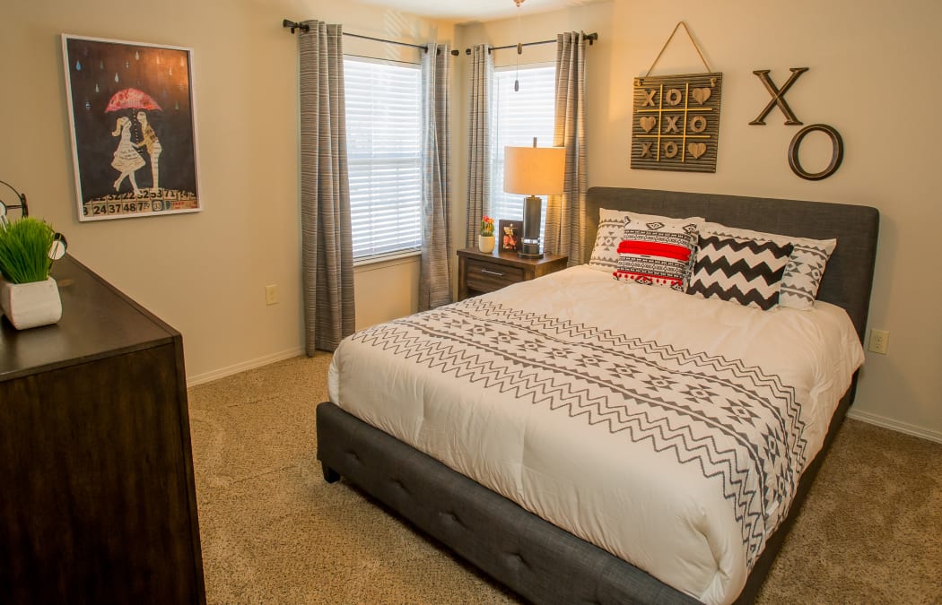 Bright bedroom at Tuscany Ranch in Waco, Texas