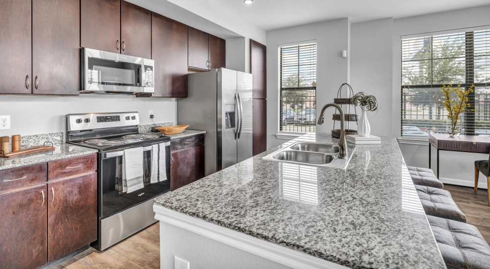 Kitchen with oven at The Milo on Westheimer in Houston, Texas
