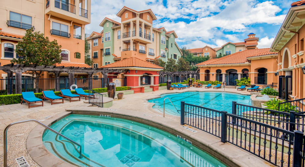 Residential pool at Portico at West 8 Apartments in Houston, Texas