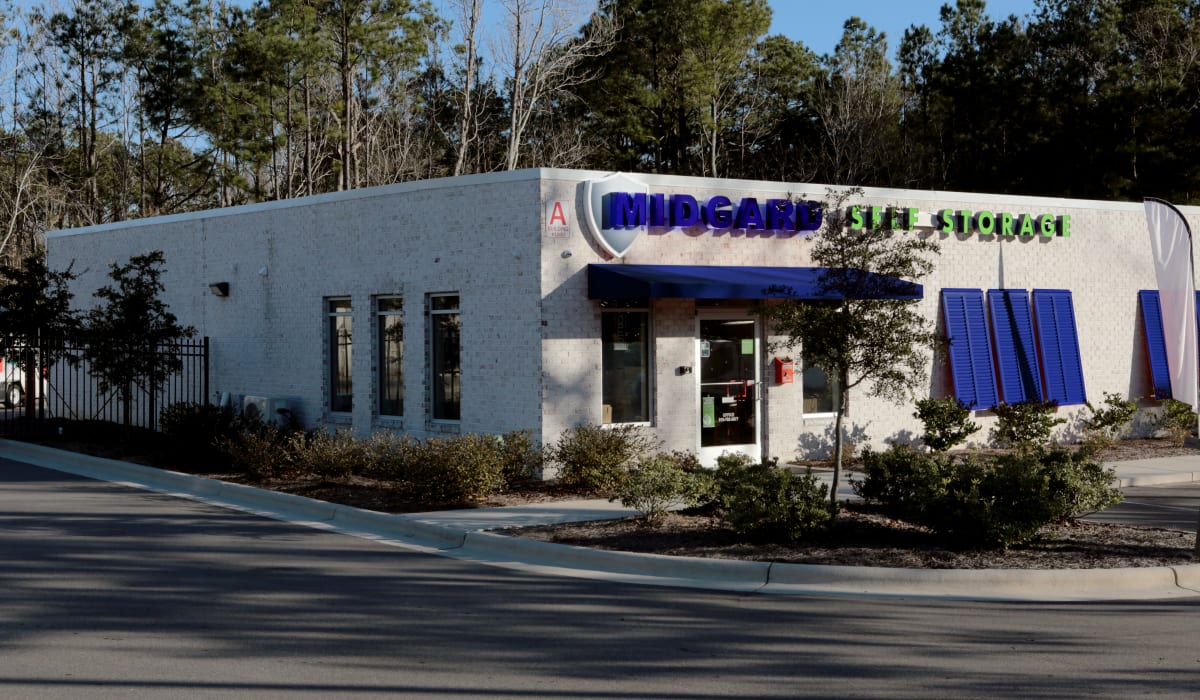 Front of Midgard Self Storage in Wilmington, North Carolina