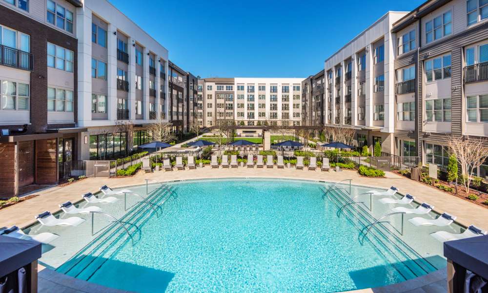 Swimming pool area at The Reverie at Lake Boone in Raleigh, North Carolina