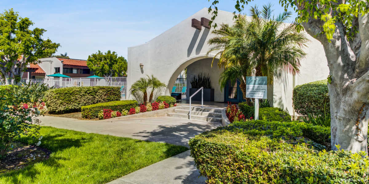 Leasing office entryway at Kendallwood Apartments in Whittier, California