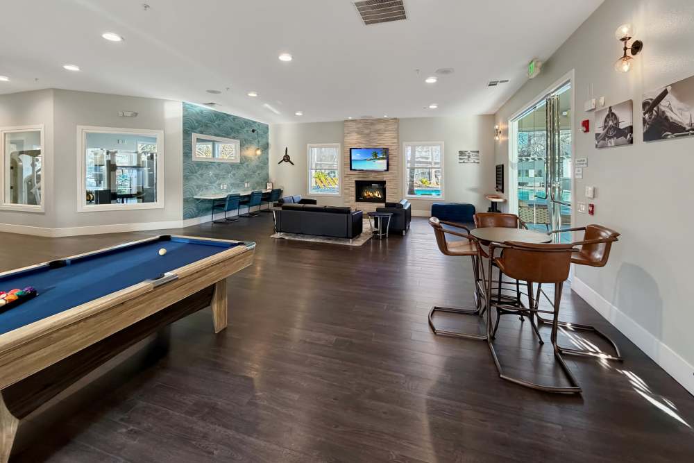 Billiards table in lounge area at Avion Apartments in Rancho Cordova, California