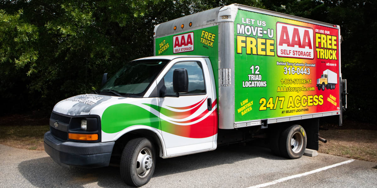 moving truck at AAA Self Storage at Landmark Center Blvd in Greensboro, North Carolina