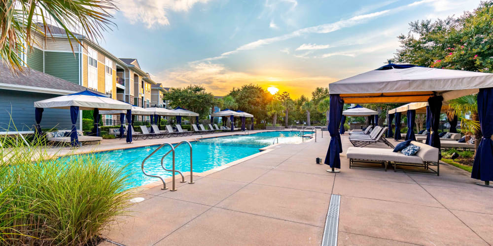 Seating near the pool at Spring Water Apartments in Virginia Beach, Virginia