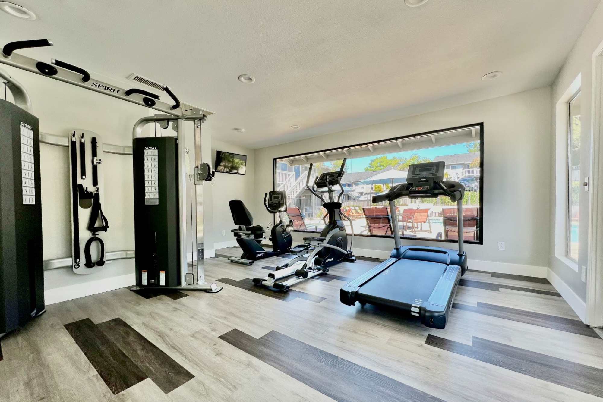 The fitness center at Hillside Terrace Apartments in Lemon Grove, California