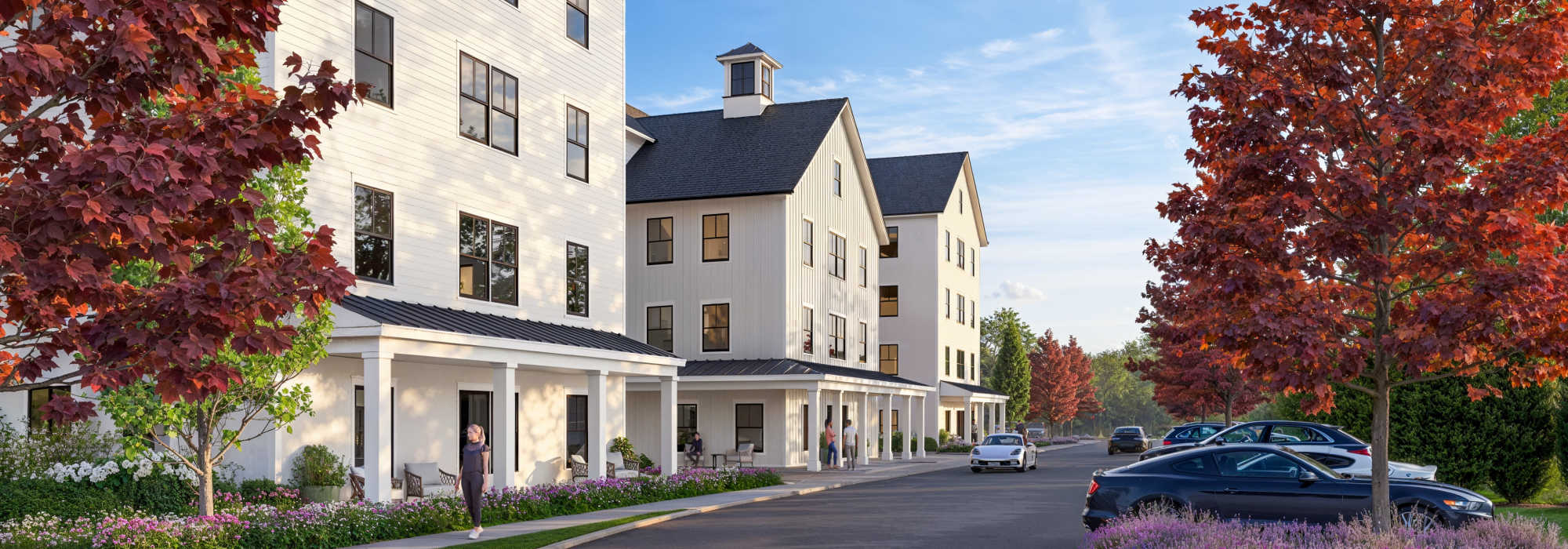 Community building exterior view at The Village in Stratford, Connecticut