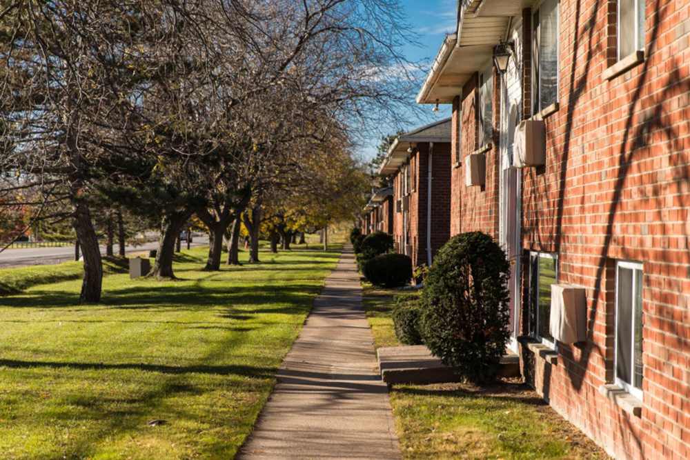 Exterior shot of an apartments at Poplar Gardens in Rochester,New York