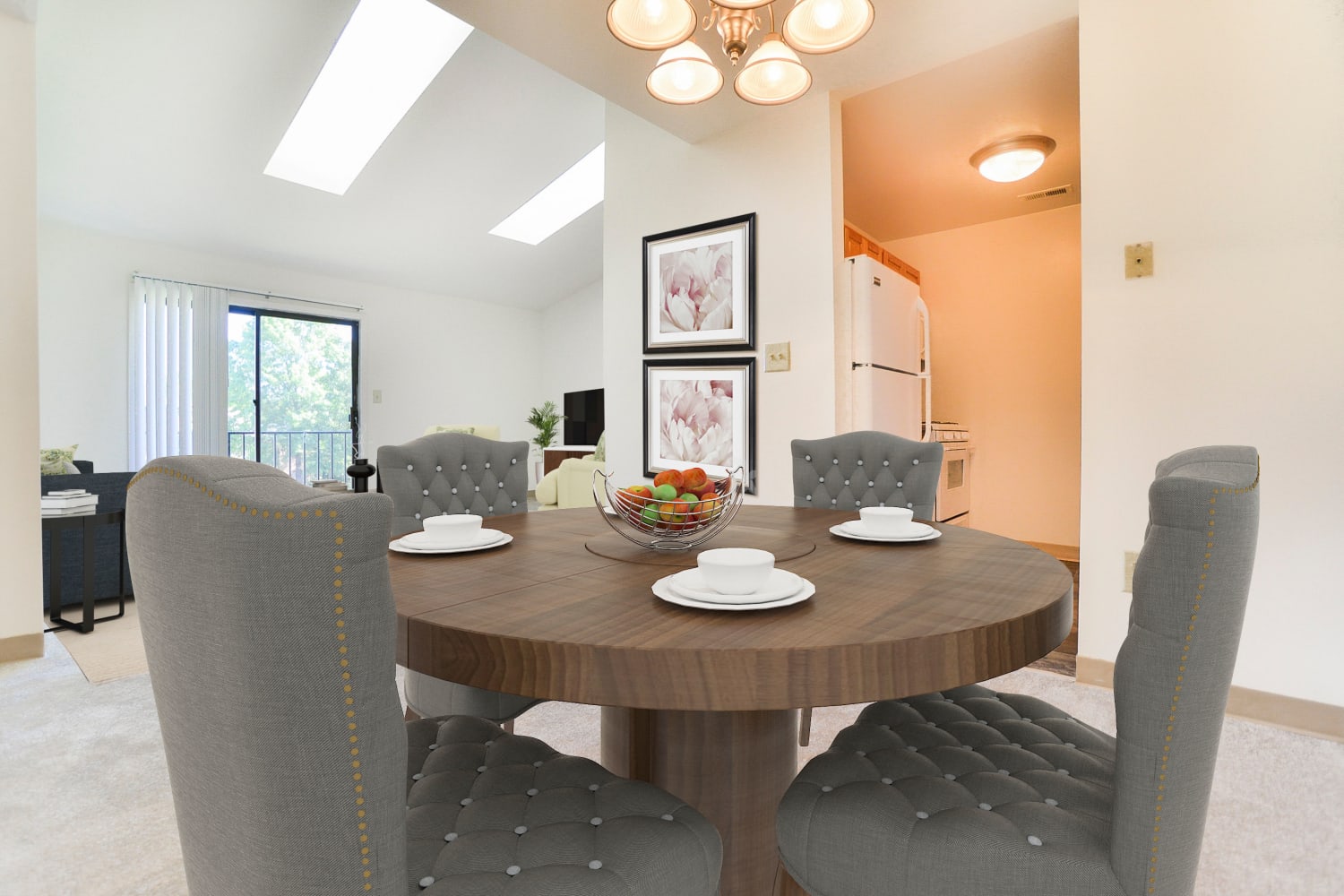 Dining table in a model home at Cranbury Crossing Apartment Homes in East Brunswick, New Jersey