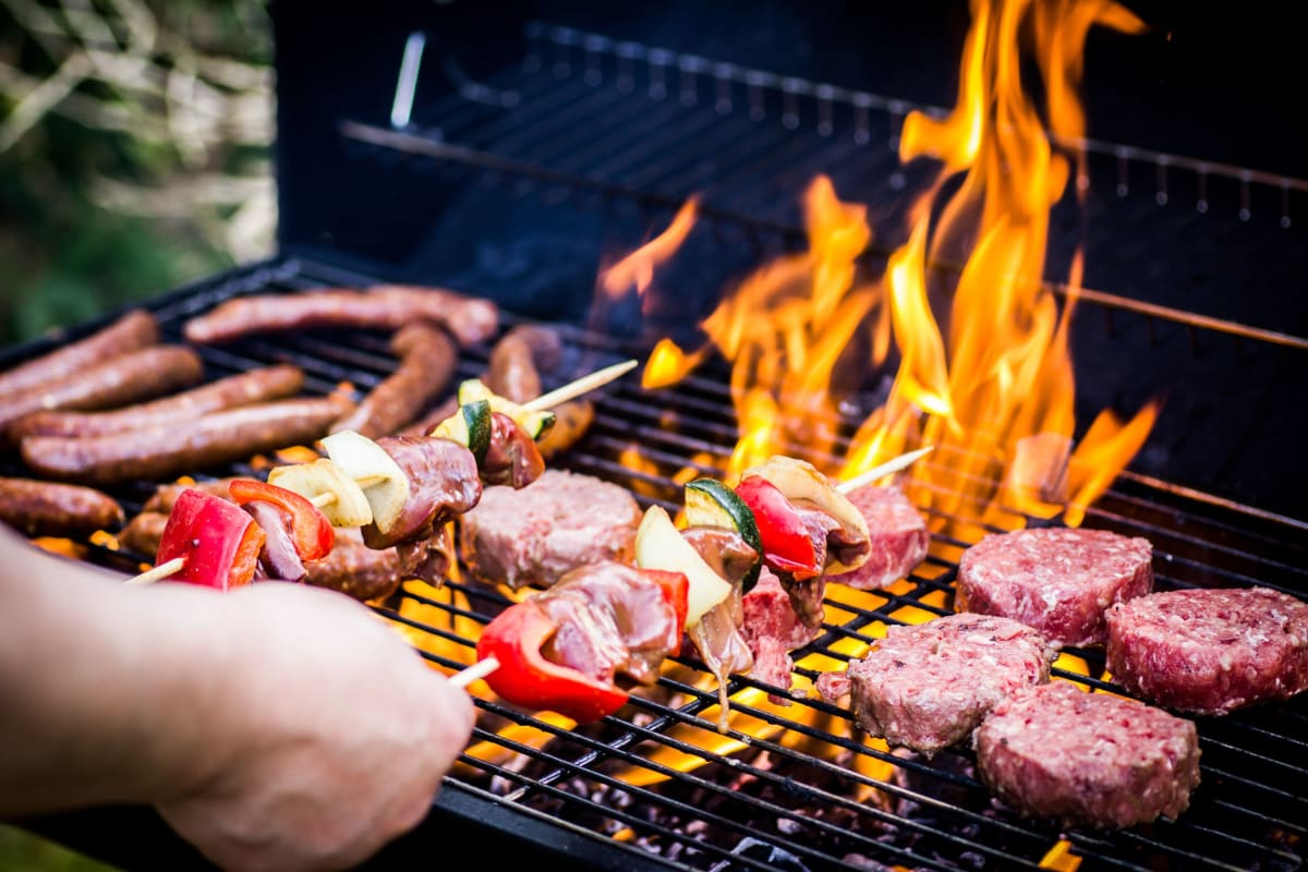 A resident barbeques at Kaitlin Court, Los Angeles, California
