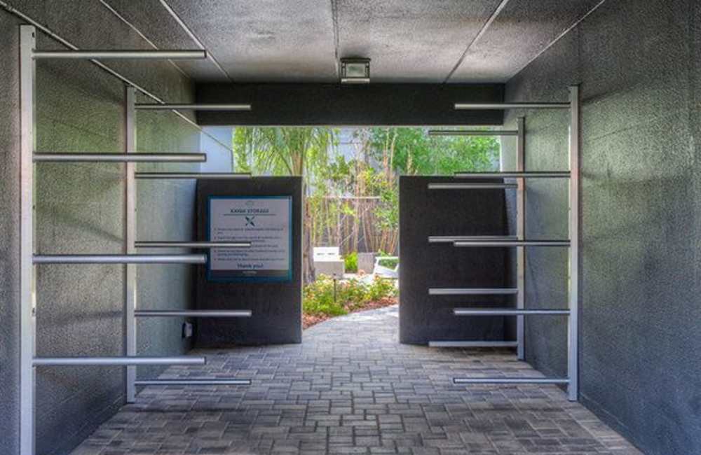 Covered kayak storage at Bayside Villas Apartment Homes in South Pasadena,Florida