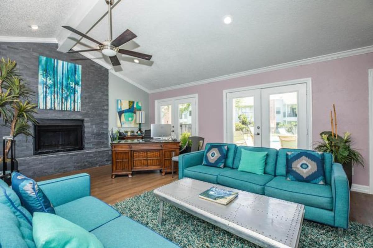 A living room area with vaulted ceiling at Water's Edge in Corpus Christi, Texas