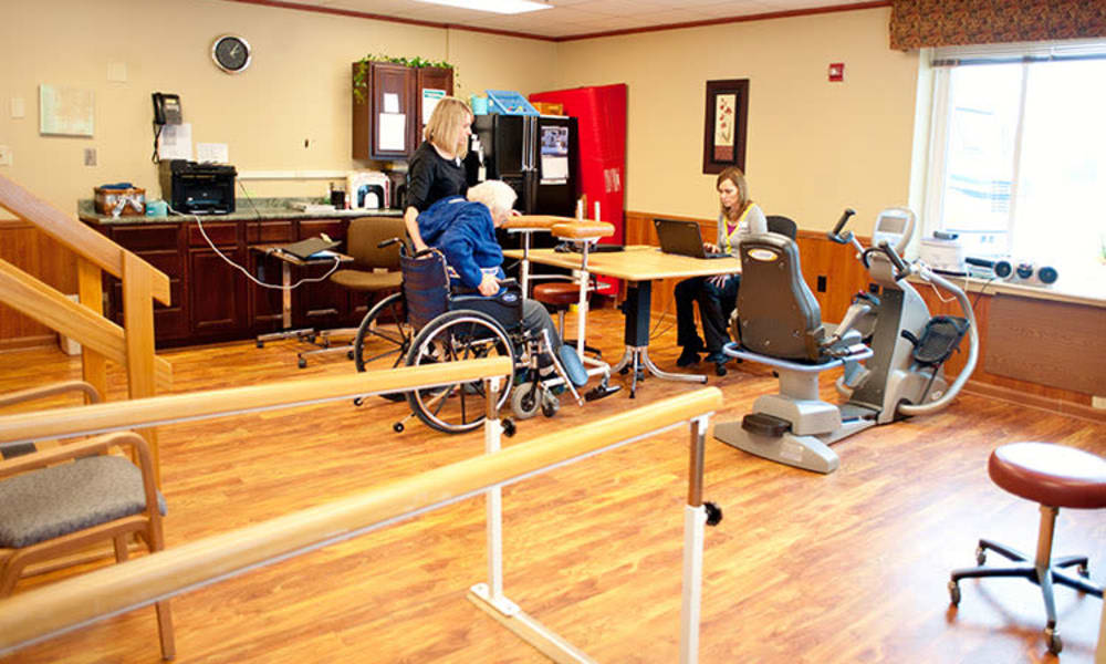 Physical therapy office and gym at East Troy Manor in East Troy, Wisconsin