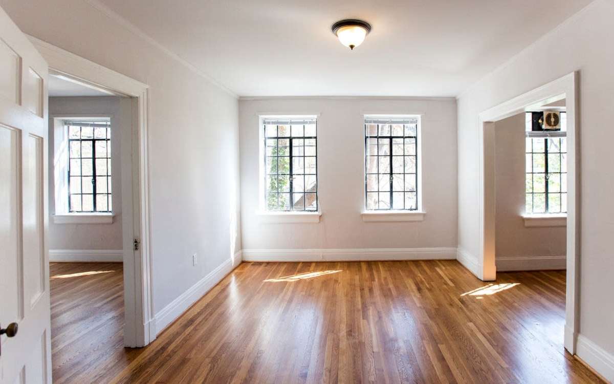 Original oak wood flooring in an apartment at Historic Boylan Apartments in Raleigh, North Carolina