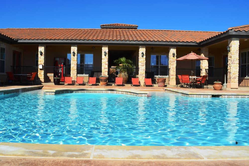 Resort-style large swimming pool at  The Abbey at Stone Oak in San Antonio, Texas