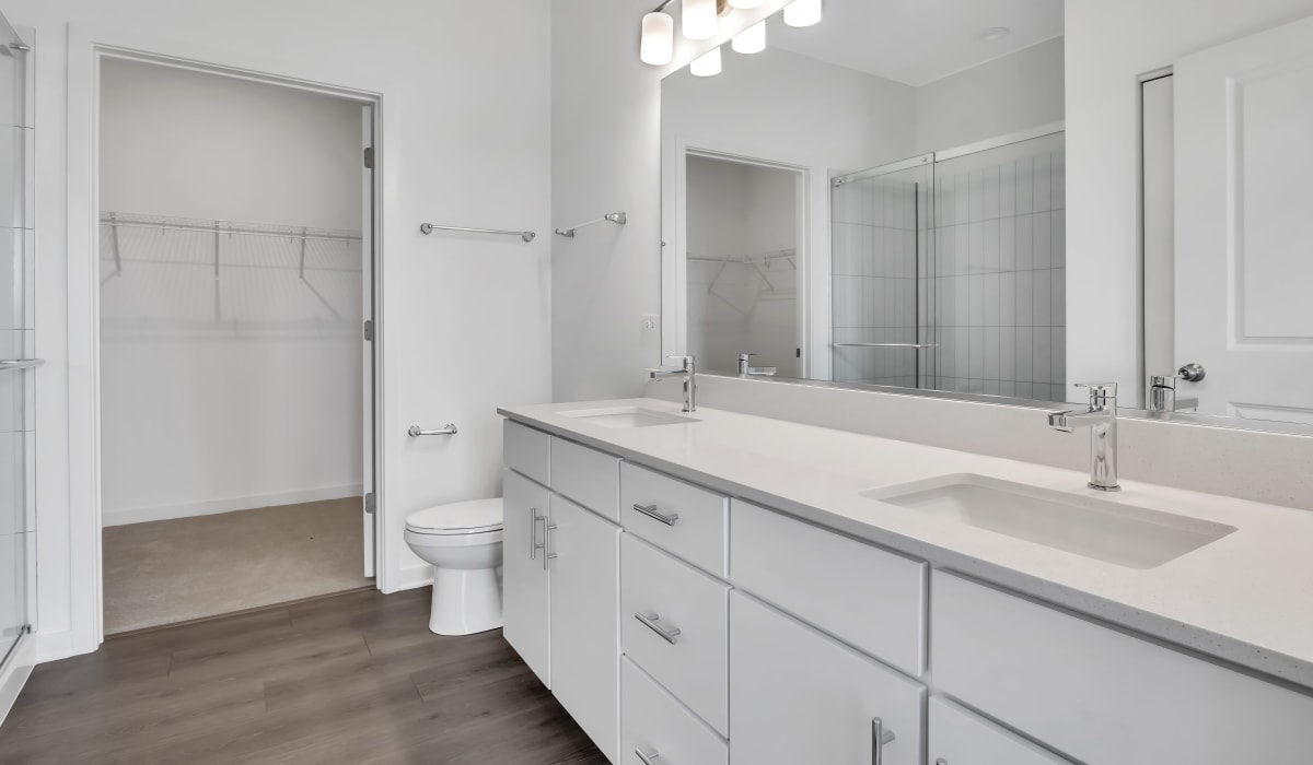 Walk-in closet in a home's bathroom at Home at Ashcroft in Oswego, Illinois