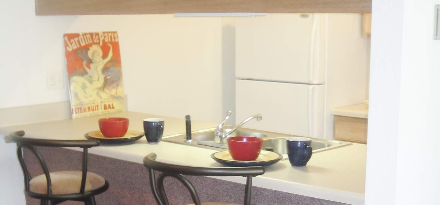 Modern apartment kitchen at Maple Heights Apartments in Saline, Michigan
