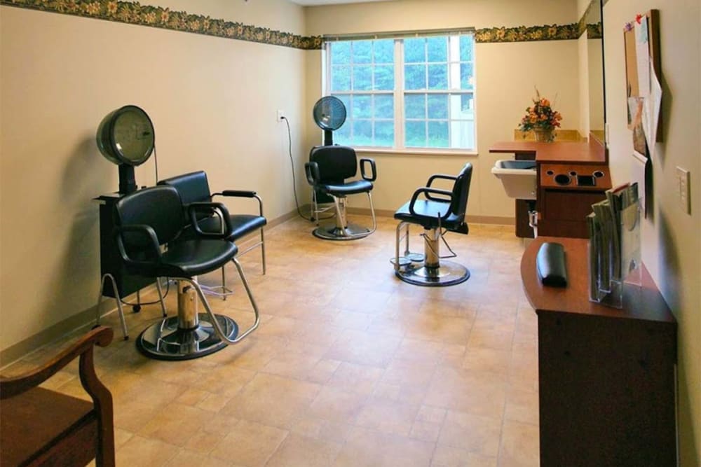 Hair salon for residents at Milestone Senior Living Rhinelander in Rhinelander, Wisconsin.