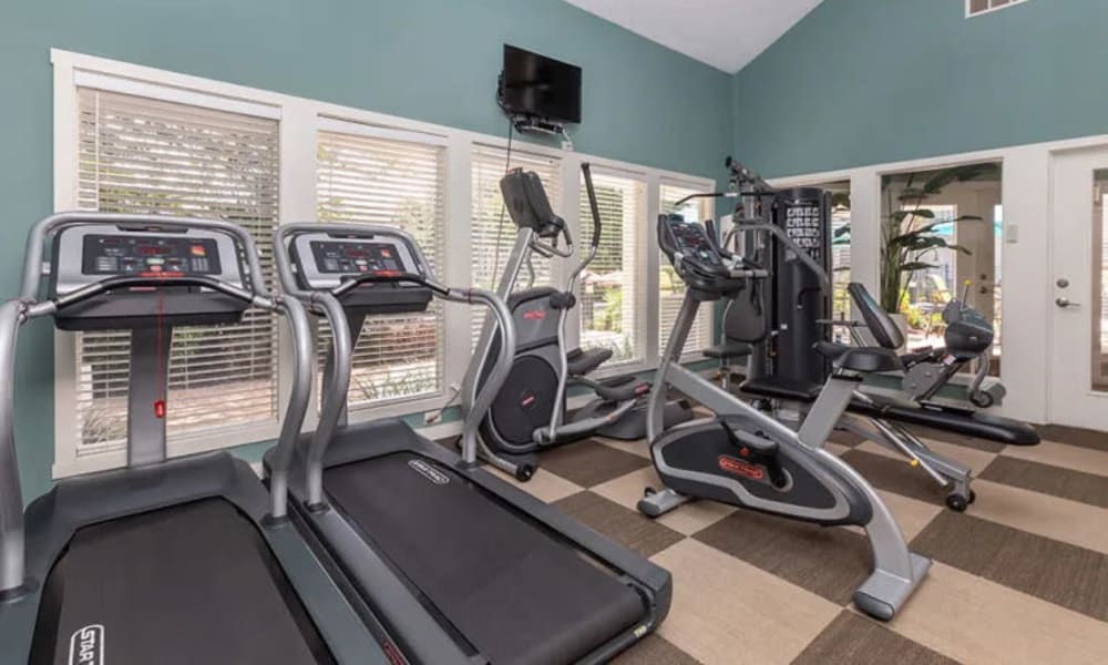 Exercise equipment in the fitness center at The Granite at Porpoise Bay in Daytona Beach, Florida