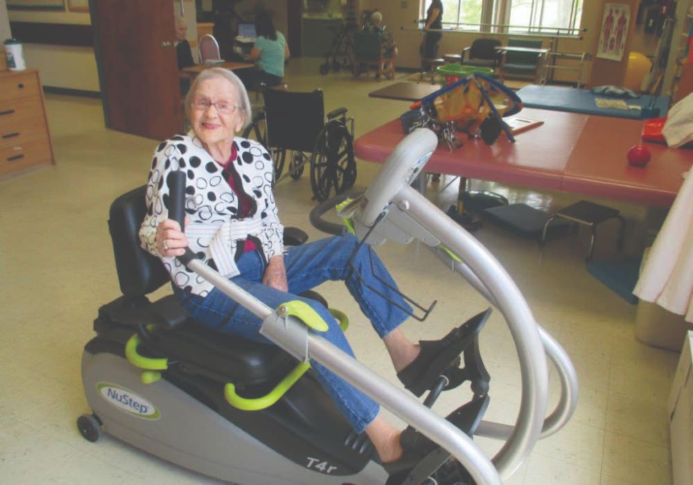 Resident exercising at the therapy gym at Edgerton Care Center in Edgerton, Wisconsin