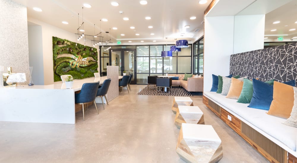 Lounge and study area for residents to use at The Alcott in Denver, Colorado