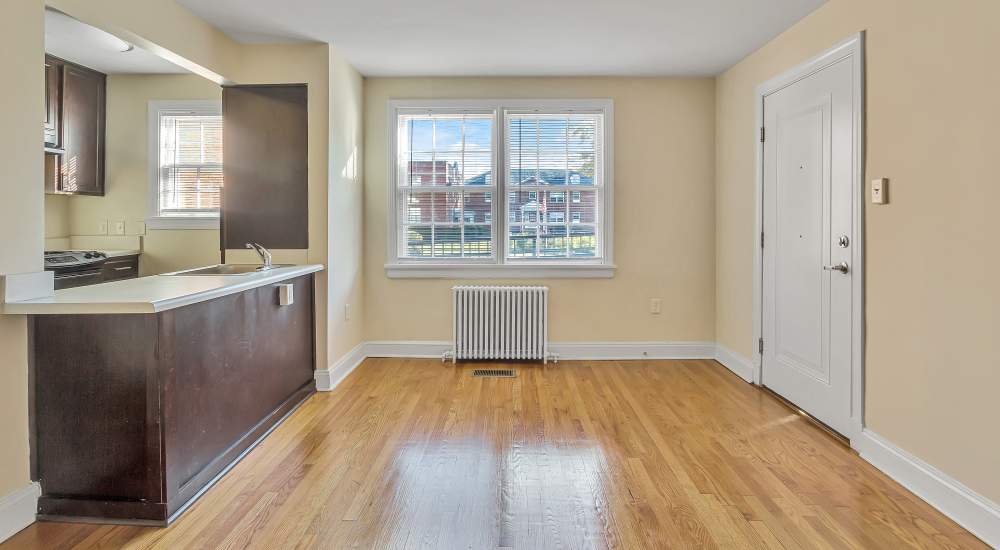 Kitchen with countertop and dining area at Terraces at Bellevue in Richmond, Virginia