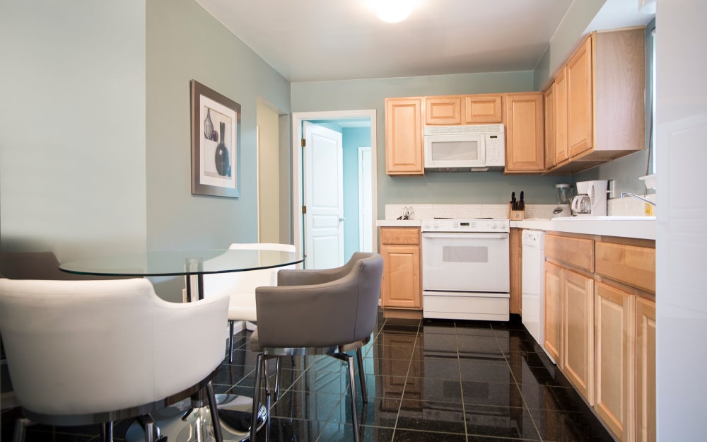 Kitchen and dining room at Aldingbrooke in West Bloomfield, Michigan