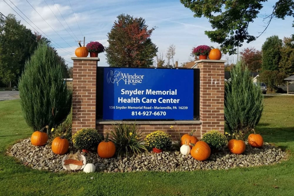 Entrance sign at Snyder Memorial Health Care in Marienville, Pennsylvania