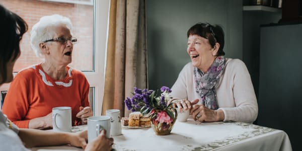 Residents having breakfast and socializing at Maple Ridge Care Center in Spooner, Wisconsin