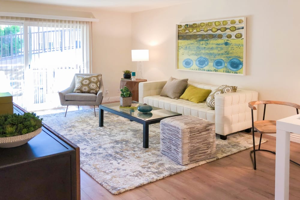 Bright, spacious living room at Greendale Apartments in Mountain View, California