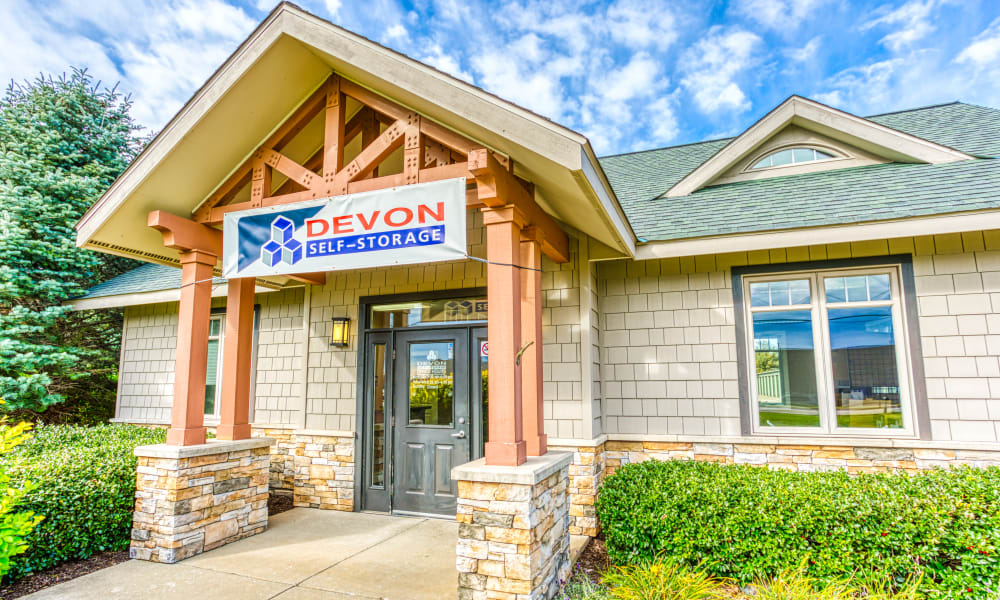 The front of the building at Devon Self Storage in Holland, Michigan