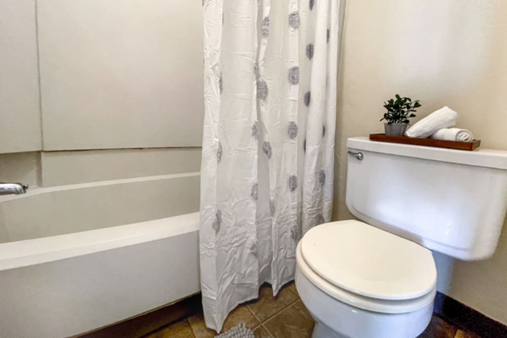 Bright bathroom at Stonehaven Apartments in Hazelwood,Missouri