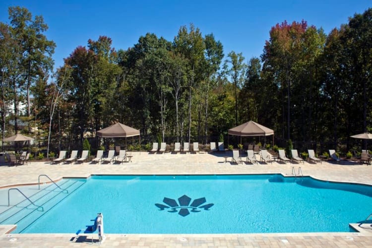 Resort-style swimming pool at Latitude at Mallard Creek in Charlotte, North Carolina